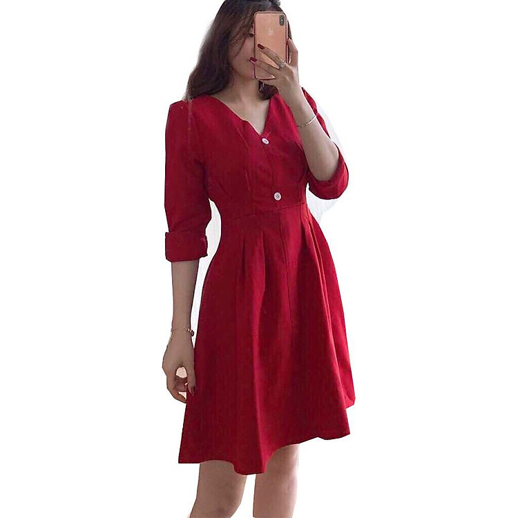 Đầm Cổ V Đính Nút - D181