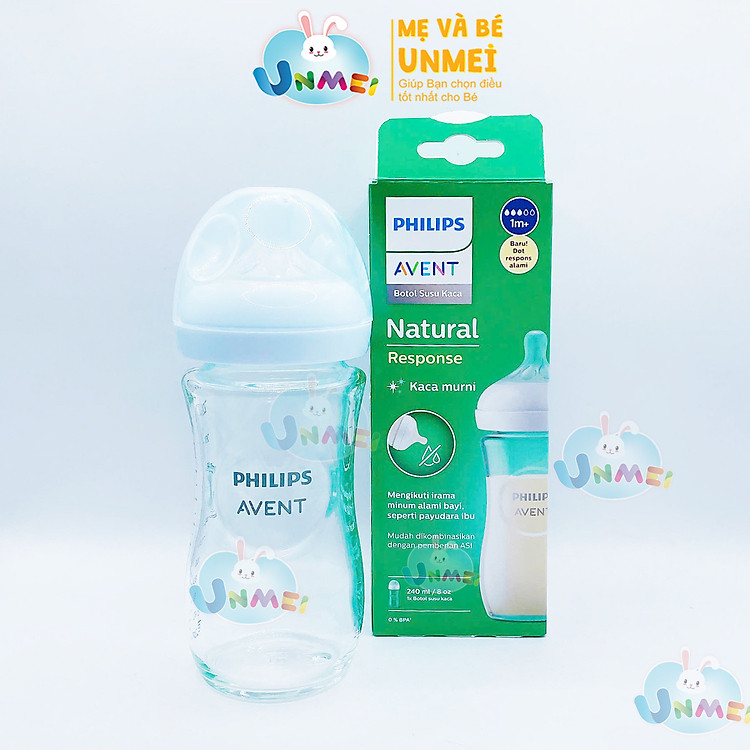Bình sữa thủy tinh mô phỏng tự nhiên hiệu Philips Avent (240ml - đơn) cho trẻ từ 1 tháng tuổi 673.13