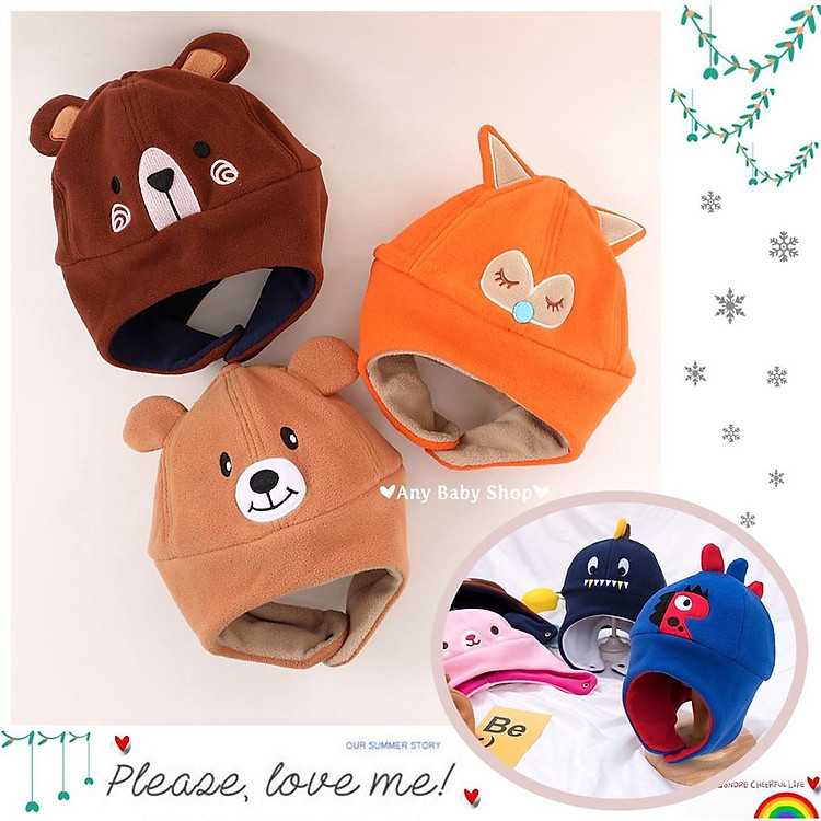 Mũ nón phi công có lót lông có ốp tai ấm áp hình mặt thú cho bé trai bé gái nhiều mẫu dễ thương-hàng có sẵn