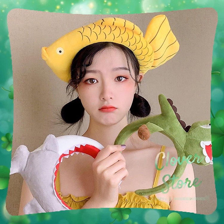 Bờm cá mập ngoạm đầu dễ thương - Băng Đô Cài Tóc Hình Cá Vàng & Khủng Long