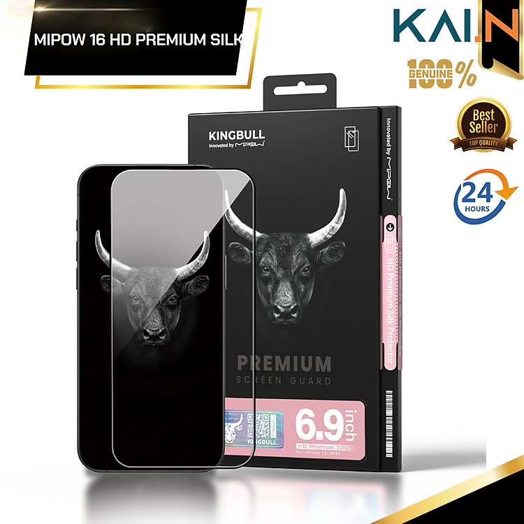 Miếng Dán Kính Cường Lực Trong Suốt Mipow KingBull Dành Cho iPhone 16 Pro Max / 16 Pro / 16 Plus / 16, HD PREMIUM SILK_ Hàng chính hãng