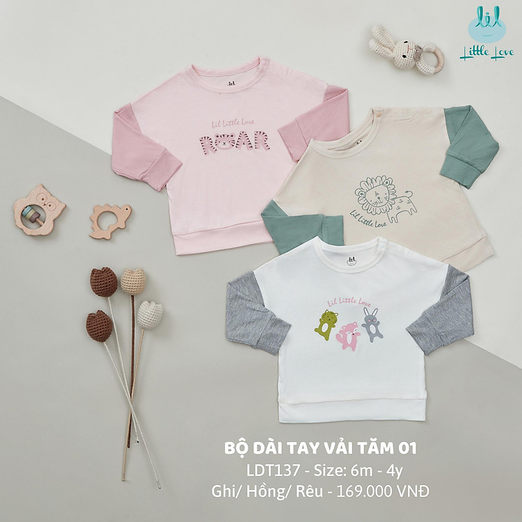 Bộ quần áo dài tay vải thun tăm cao cấp bốn mùa, thấm hút mồ hôi tốt dành cho bé LiL Little Love LDT137