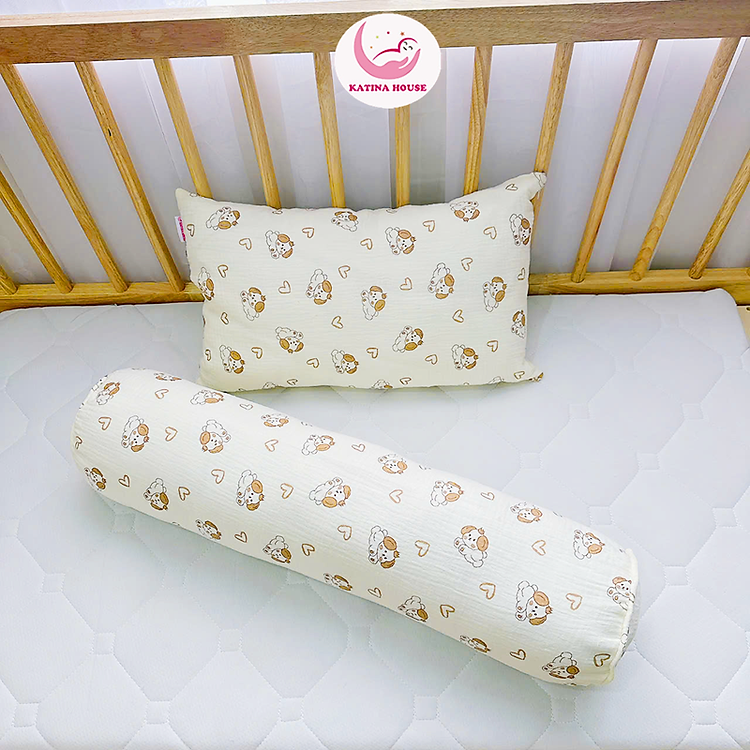 Bộ gối nằm gối ôm trẻ em Katina House, vải muslin mềm nhẹ, thoáng khí, thấm hút tốt, an toàn