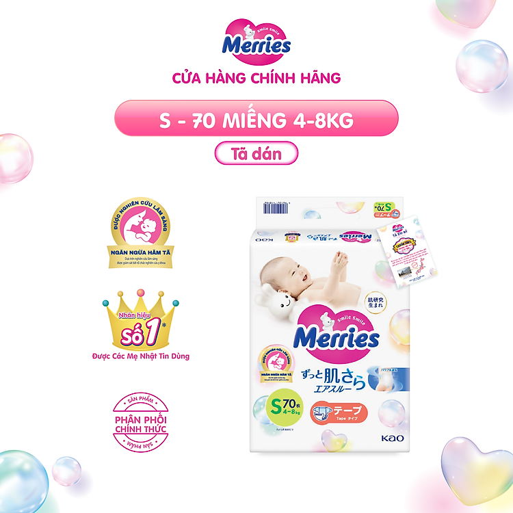 Mua Tã dán Merries size S - 70 miếng Chính hãng Giá rẻ - Hình ảnh 2