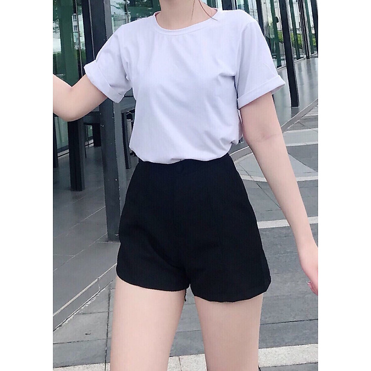Quần short vải nữ lưng cao