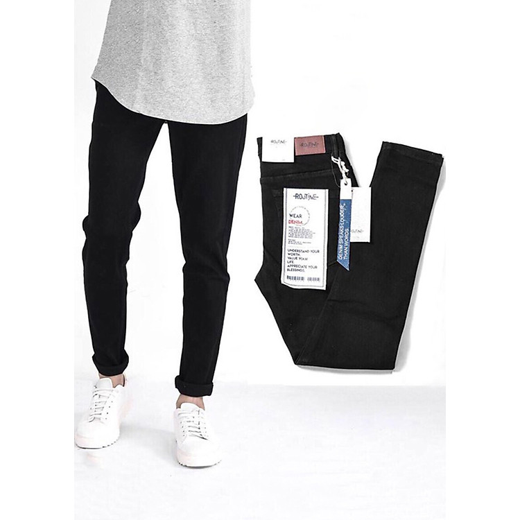 Quần jean nam đen trơn chất jean thun co giãn không phai màu hàng xuất khẩu Routine