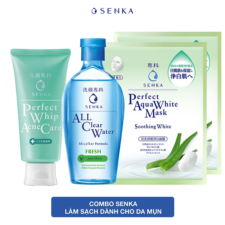 Bộ sản phẩm dành cho da mụn Senka (A.L.L Clear Water Fresh 230ml+SRM Acne Care 100g+Mặt nạ 25mlx3)_95121
