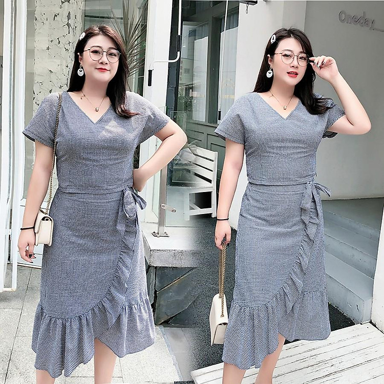 Set rời chân váy và áo cổ V bigsize
