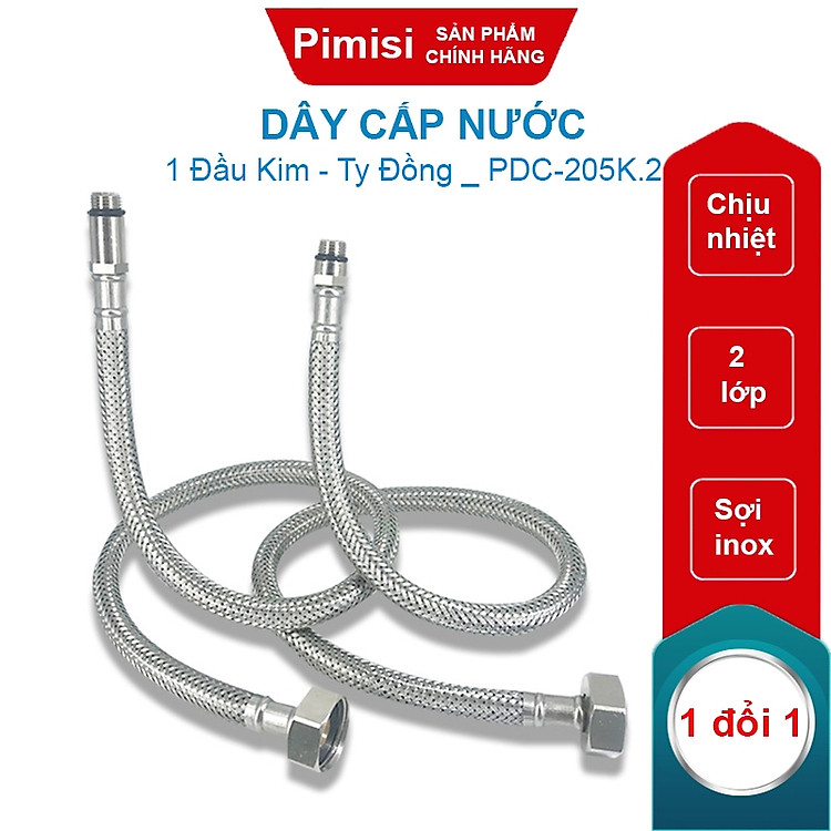 Dây Cấp Nước Pimisi PDC-205K Inox Cho Vòi Rửa Bát, Vòi Chậu Rửa Mặt Lavabo Nóng Lạnh 1 Lỗ Đầu Kim Dẫn Nước | Chính Hãng