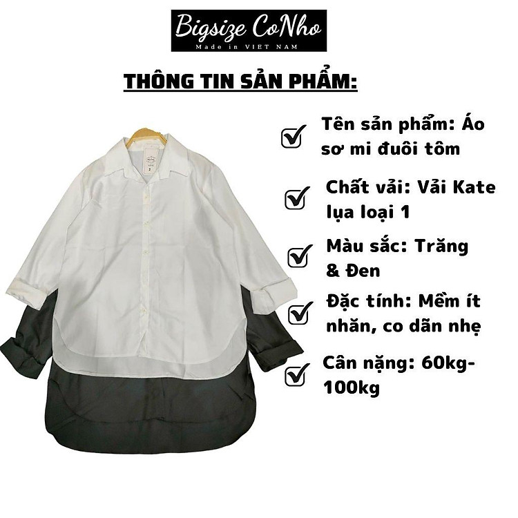 Áo sơ mi đuôi tôm bigsize nữ, Áo kiểu bigsize nữ vải kate mềm ít nhăn co giãn nhẹ từ 60-100kg SMDT