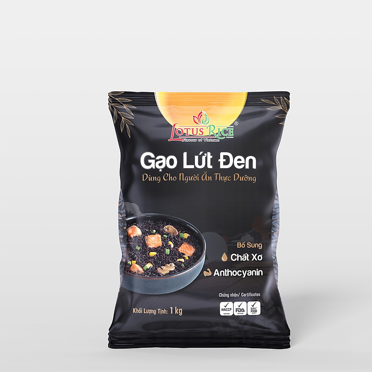 Gạo Lứt Đen Lotus Rice 1kg - Tốt cho người ăn thực dưỡng - Dễ ăn dễ nấu