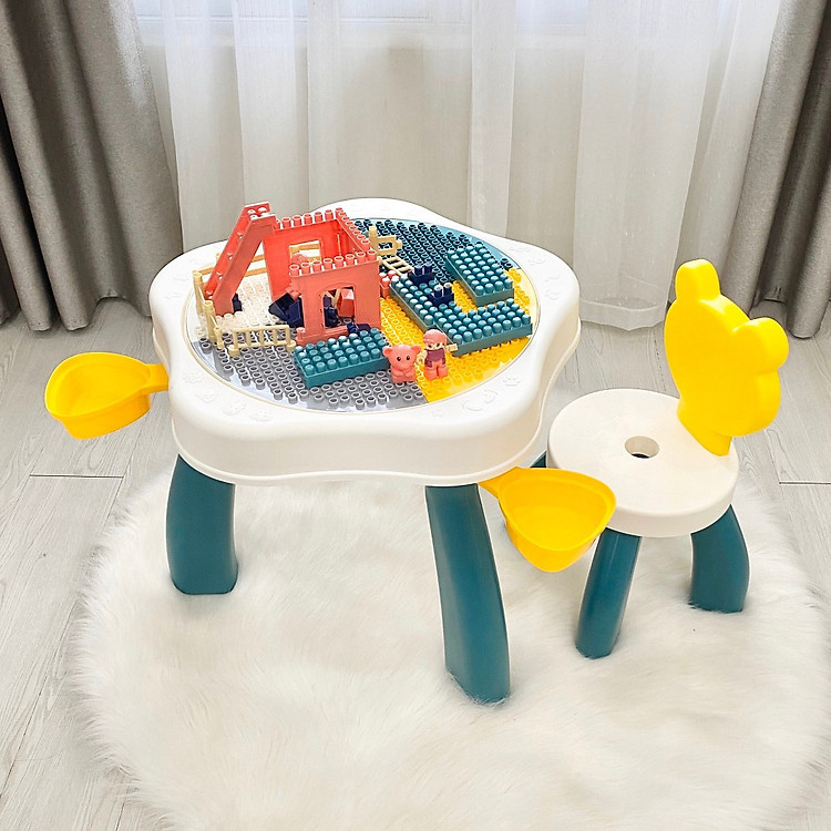 Bộ bàn ghế đa năng xếp Lego cao cấp - Tặng bộ xếp hình 160 miếng