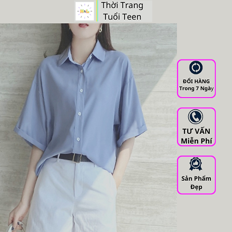 Áo sơ mi nữ form rộng tay ngắn chuẩn form hàn quốc trẻ trung năng động vải lạu mềm mại ít nhăn-MURN02