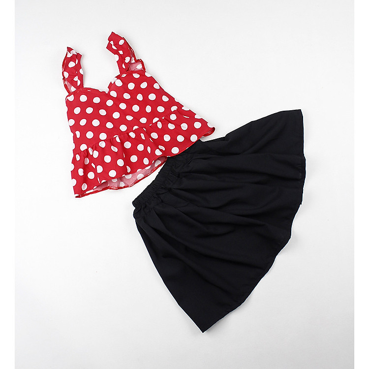 Set áo dây bi croptop và chân váy xoè đen cho bé gái 0.5-5 tuổi từ 6 đến 20 kg 04189-04190-05124