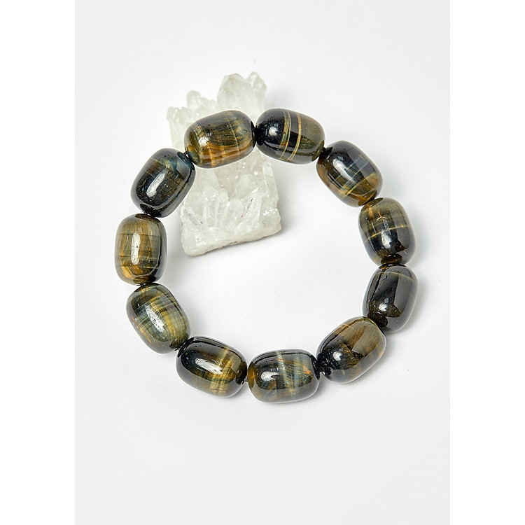 Vòng lu thống đá thạch anh mắt hổ xanh đen hạt 18x13mm mệnh thủy, mộc - Ngọc Quý Gemstones