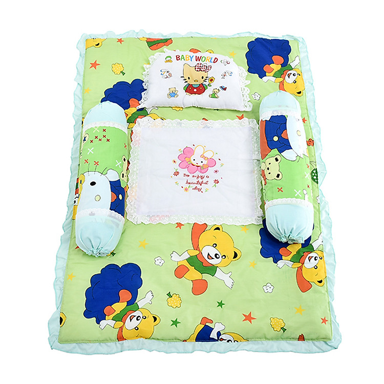 Bộ nệm họa tiết viền ren dễ thương(gồm 2gối ôm va 1 gối đầu và 1 nệm )cho bé