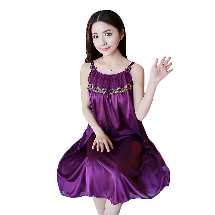 Đầm (Váy) ngủ nữ 2 dây phi lụa mềm mại thoáng mát co giãn JS-SX576 (Freesize)