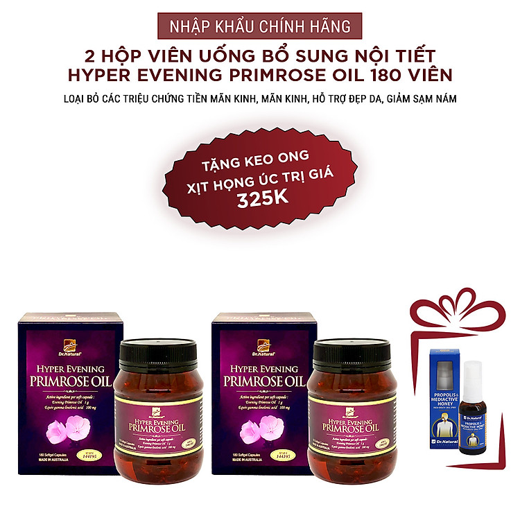Bộ Sản Phẩm 2 Hộp Viên Uống Bổ Sung Nội Tiết Tố Nữ Úc Dr Natural Hyper Evening Primrose Oil 180 Viên- Nhập Khẩu Chính Hãng