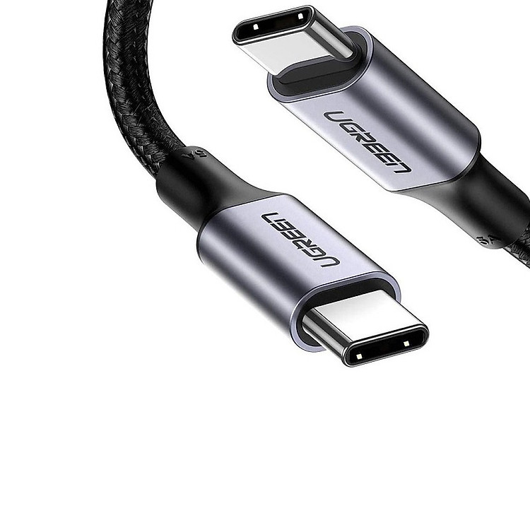 cáp USB 2 đầu type C dây bện dù đầu bọc nhôm Ugreen 316DB70427US 1M 100W PD màu đen hàng chính hãng