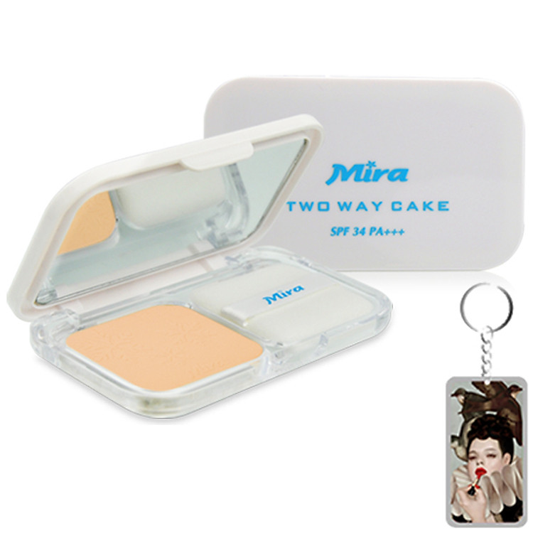 Phấn nén trang điểm siêu mịn Mira Two Way Cake Hàn Quốc 12g No.12 Pink Beige tặng kèm móc khoá