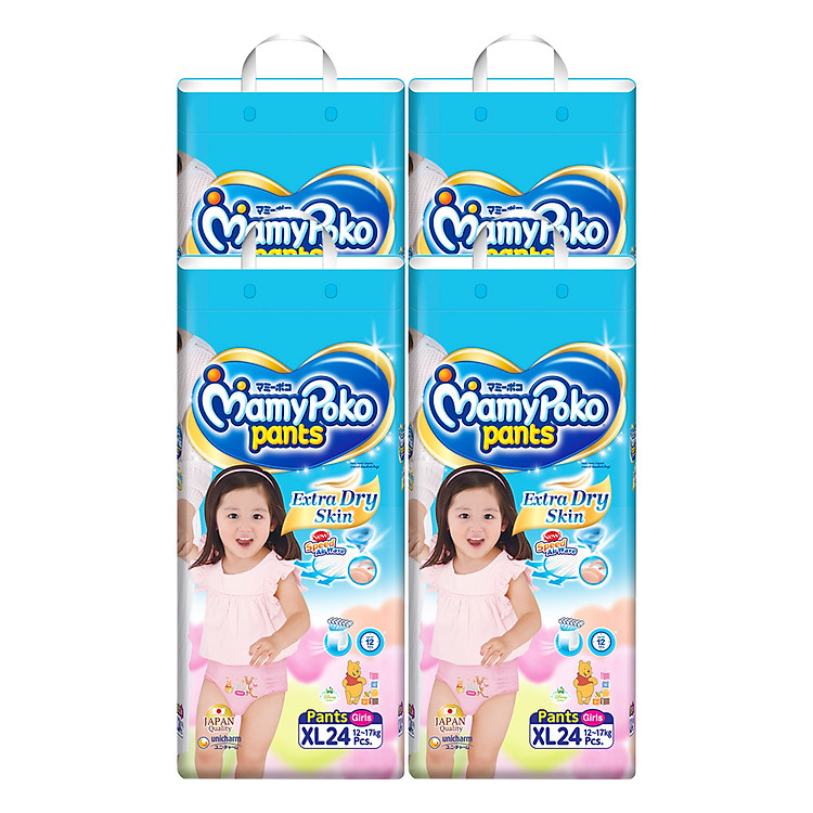 Combo 4 Gói Tã Quần Bé Gái Gói Lớn MamyPoko XL24 Gói (24 Miếng / Gói)