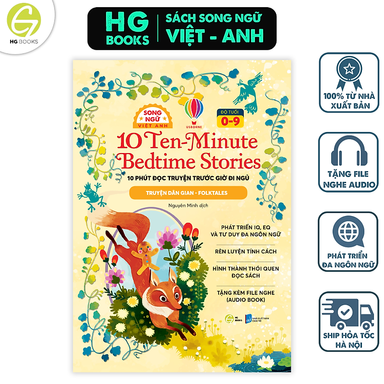 Sách - 10 phút đọc truyện cho bé trước giờ đi ngủ Song ngữ - 10 Ten Minutes Bedtime Stories, truyện cổ tích song ngữ