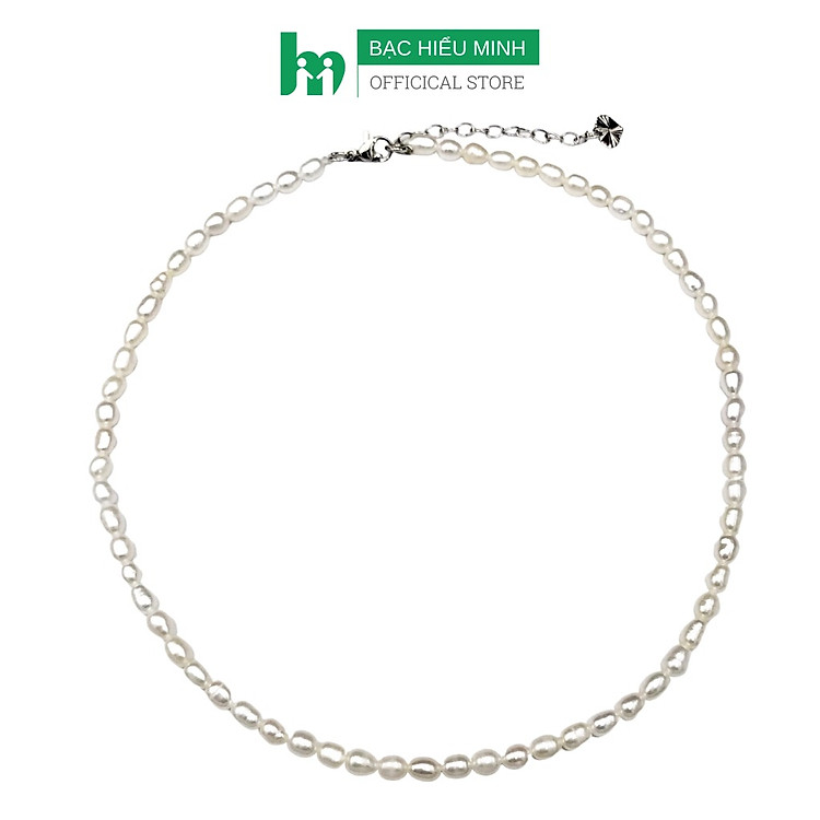 Dây Chuyền Ngọc Trai Nuôi Hạt Gạo 3-4 ly Nhỏ Nhắn, Vòng Cổ Choker Ngọc Trai Thật 100%, Đẹp Tự Nhiên 38cm- Bạc Hiểu Minh DMD474