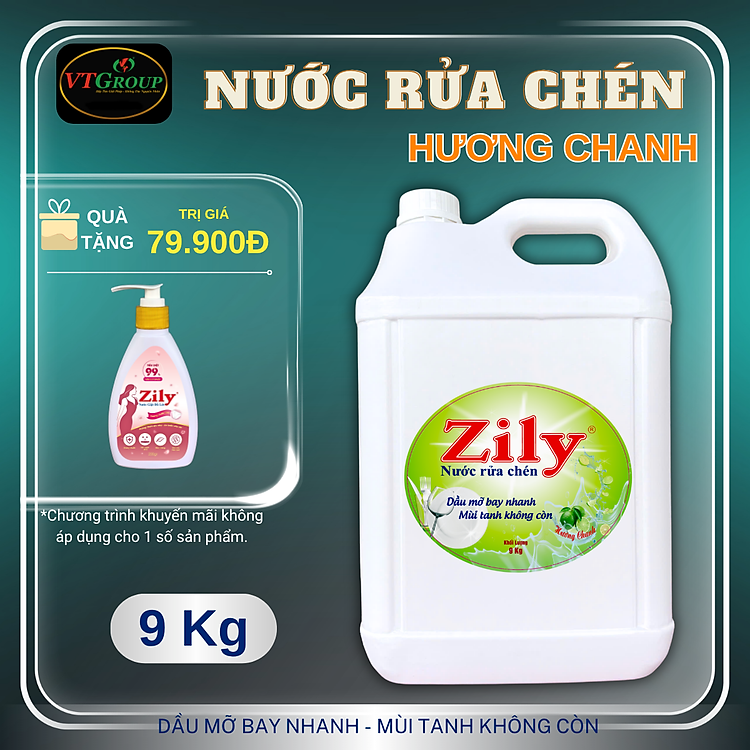 Nước Rửa Chén Zily Can 9Kg - Tặng 1 Nước giặt đồ lót Zily 200gr