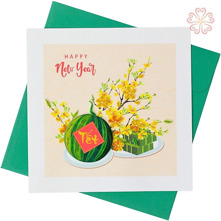 Thiệp Giấy Xoắn năm mới , dưa hấu tết size 15x15cm