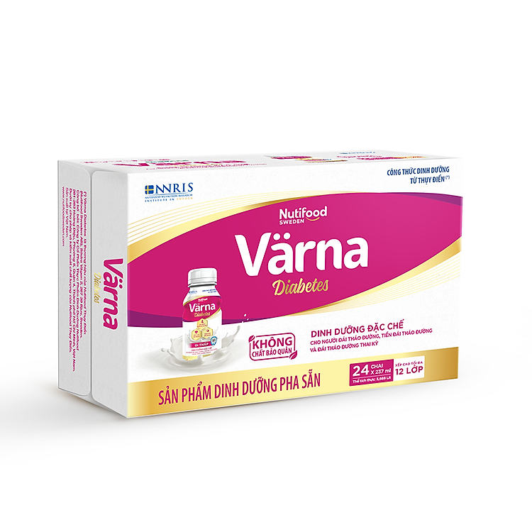 Thùng sữa bột pha sẵn Värna Diabetes - Ổn định đường huyết (GI = 26,9) (24 chai x 237ml) - Varna