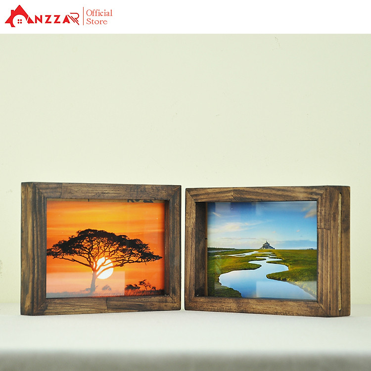 Khung ảnh gỗ để bàn anzzar màu nâu rustic (10x15x2.5)