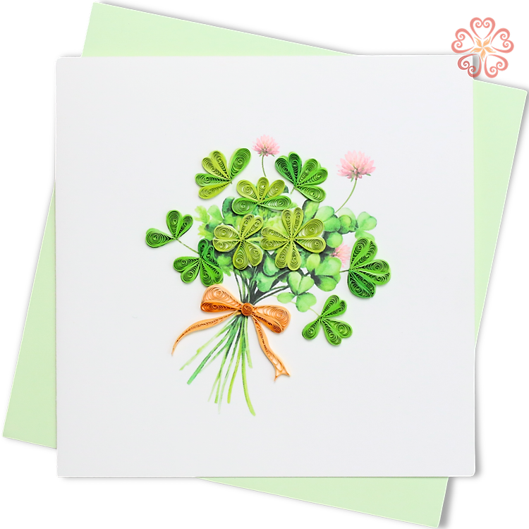 Thiệp Giấy Xoắn Nghệ Thuật - Cỏ May Mắn - Lucky Clover - Flowers - 15 x 15 - VN2XM115D63NN