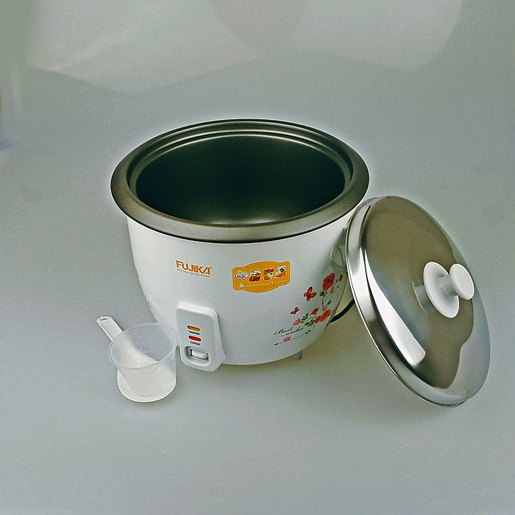 Nồi cơm điện nắp rời 1.8Lit Fujika lòng nồi tráng men chống dính, công suất 700W, hoa văn ngẫu nhiên nền trắng-Hàng Chính hãng