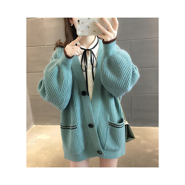 Áo khoác len tay bồng 2 túi trước