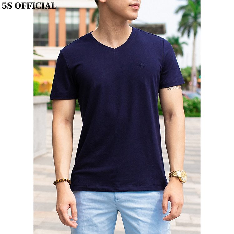 Áo Thun Nam 5S Cổ Tim (ATSSB199) Cao Cấp Trẻ Trung, Thoáng Mát N2
