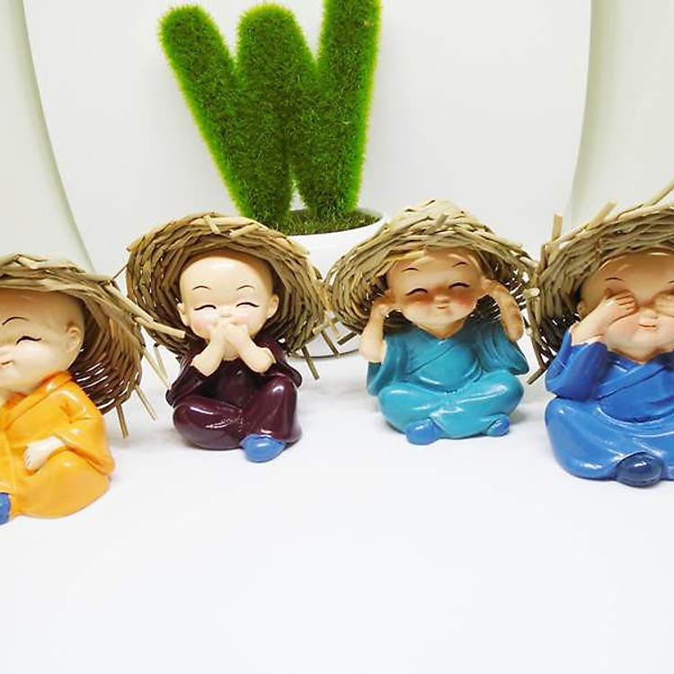 Bộ 4 tượng chú tiểu tứ đội nón rơm