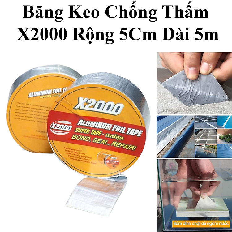 Băng Keo Chống Thấm X2000 Chắc Chắn, Chống Thấm Dột, Dán Tường, Dán Mái Tôn Rộng 5Cm Dài 5M