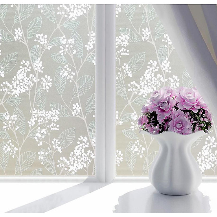 Cuộn 5m x 60cm Decal dán kính mờ PVC (có sẵn keo dán) - HOA SAO LÁ XANH PK04