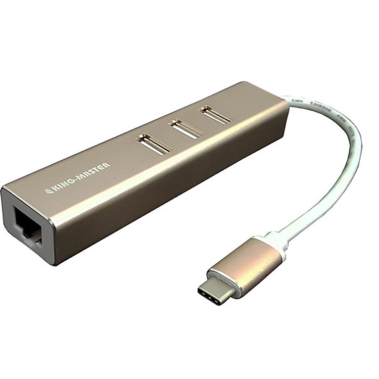 Cáp chuyển USB type-C sang Lan RJ45 + 3Port Hub USB 2.0 King-Master KM007 - Hàng chính hãng