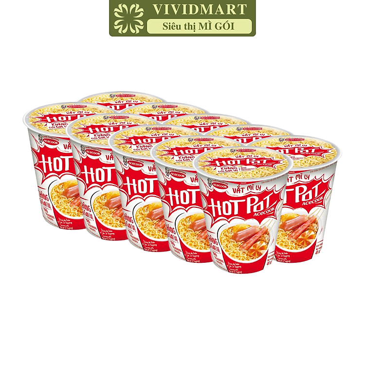 ACECOOK - Vắt mì ly Hot Pot Acecook không gói gia vị, Mì vắt HotPot không gia vị Acecook mì không gia vị (40g/ly)