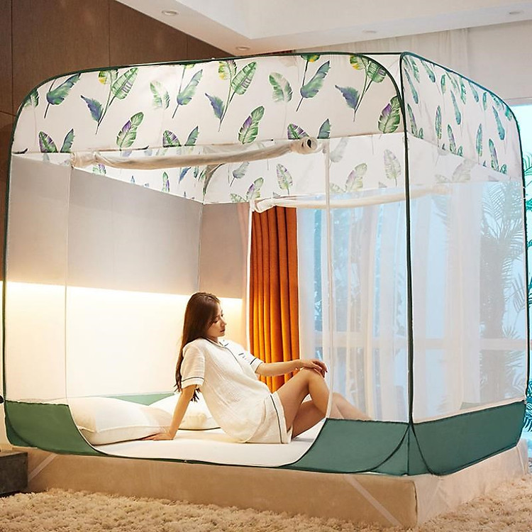 Mùng ( màn ) Chụp Màn Chụp Tự Bung người lớn cao cấp , Màn ngủ chống muỗi 1m8 x 2m , Cao 1m65 , 3 cửa , có đáy liền, đình rộng