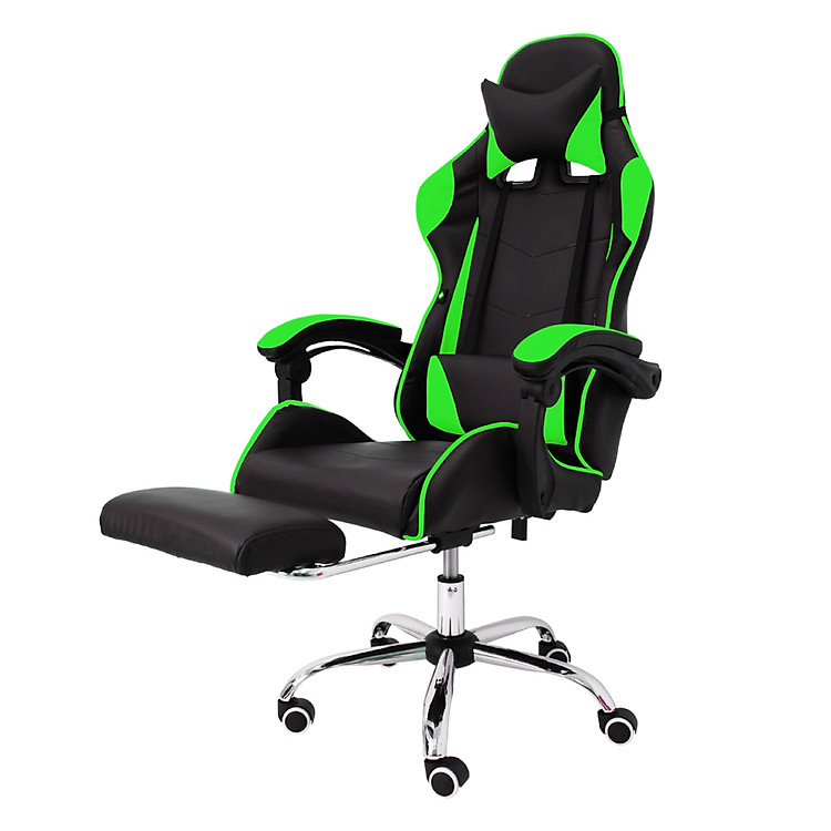 Ghế gaming cao cấp chân xoay nghiêng ngả 360 độ, ngã 135 độ, có gác chân dành cho game thủ Mẫu E02 màu xanh lá (Hàng nhập khẩu)