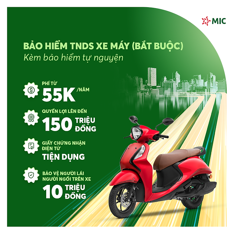 Bảo hiểm TNDS Xe máy (bắt buộc) kèm bảo hiểm tự nguyện, bồi thường lên đến 150 triệu
