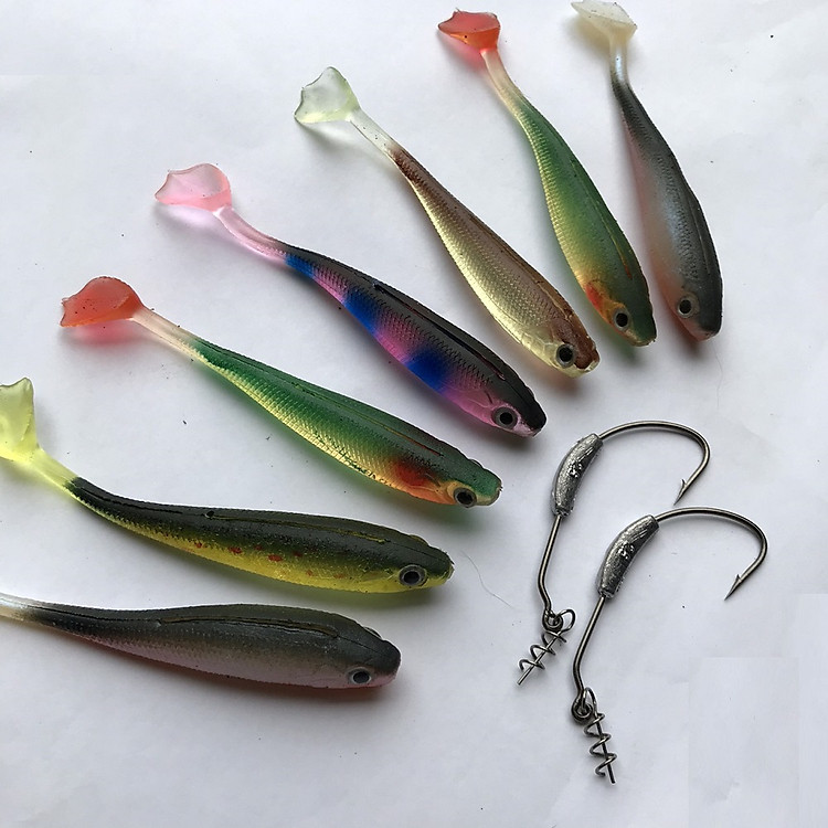 COMBO 7 mồi mềm câu cá lóc nff 6 gam nhiều màu sắc và 2 lưỡi câu cá lóc size 2.5, mồi mềm câu lure cá chẽm, mồi câu rê hiệu quả, mồi câu cá chuối cá sộp, mồi cá giả câu cá lóc nhạy-BỘ 7 MỒI MỀM GỒM NHIỀU MÀU SẮC KHÁC NHAU