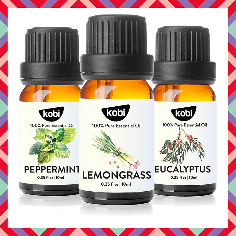 Combo 3 Tinh Dầu Kháng Khuẩn Kobi Bạc Hà + Sả Chanh + Khuynh Diệp (10mL) - Tinh Dầu Thiên Nhiên Nguyên Chất, Tinh Dầu Xông Phòng, Dùng Với Máy Xông Tinh Dầu Giúp Khử Mùi, Thơm Phòng Hiệu Quả