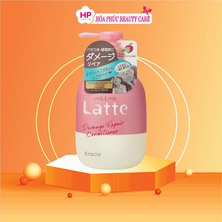 Dầu Xả Phục Hồi Tóc Hư Tổn Dành Cho Cả Gia Đình Ma & Me Kracie Ma & Me Latte Damage Repair Conditioner 490g