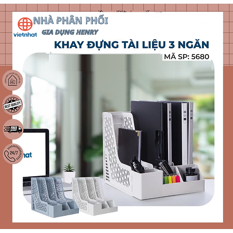 Khay đựng tài liệu A4 3 ngăn màu trắng (MS: 5680)