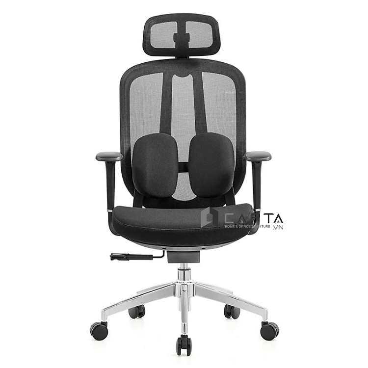 Ghế làm việc giảm đau lưng hạn chế đau vai gáy CM4560-M Nội thất Capta Ghế văn phòng lưng lưới nệm vải có tựa đầu hỗ trợ cột sống tay nhựa chữ T điều chỉnh được