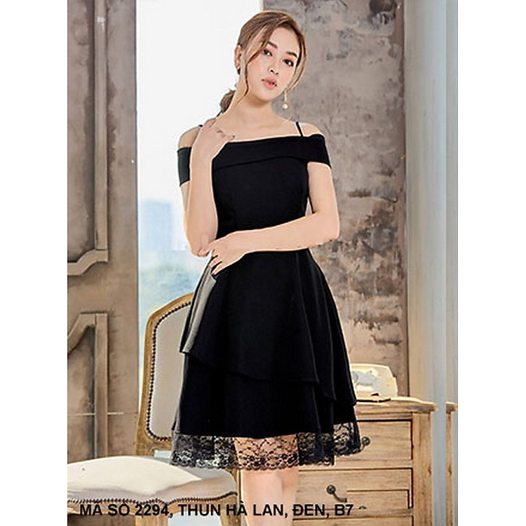 ĐẦM DỰ TIỆC VAI TRỄ HAI DÂY PHỐI REN LAI MS 2294