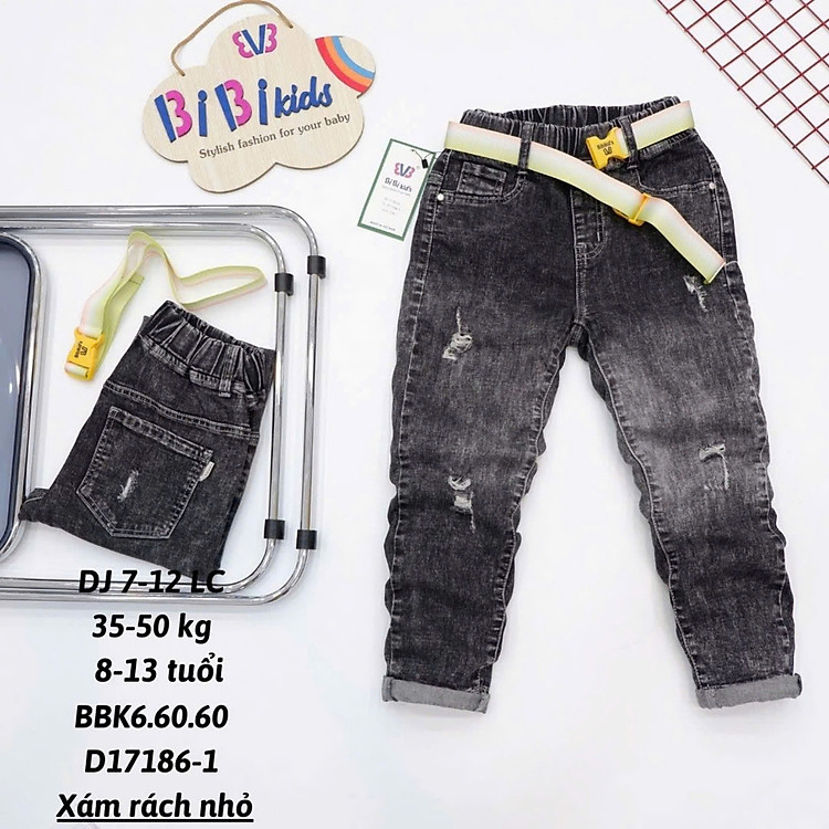 Quần jeans dài cho bé trai phối đồ đi chơi đi tiệc phong cách đẹp size 28-50kg hàng co giãn thoải mái